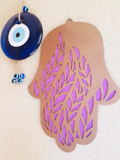 Hamsa Handmade – Leaves – Rose Gold Purple | Handcrafted Elegance from Israel