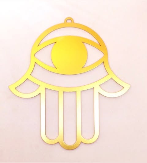 Handmade Gold Hamsa wall hanging from israel, spiritual metal Home decor for protection & good luck