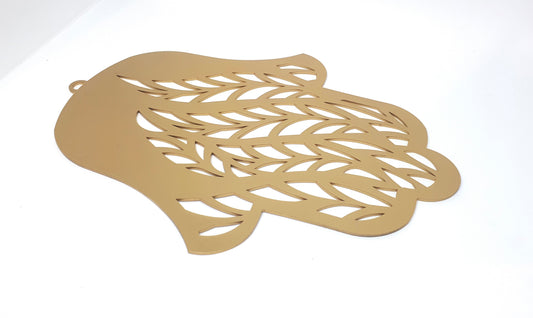 Gold Hamsa wall art handmade in Israel, modern Jewish home decor, protection symbol