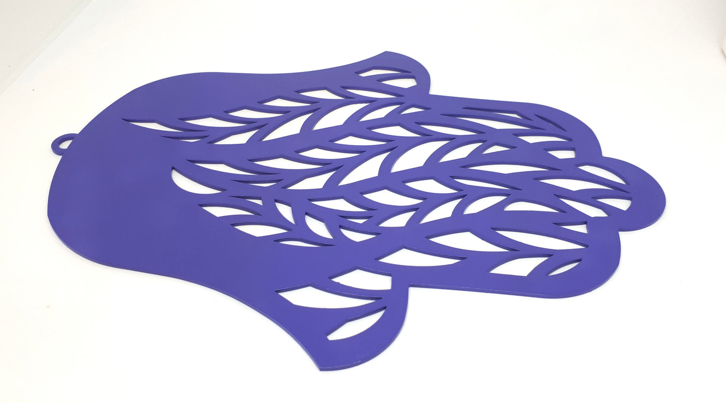 Handmade Metal Hamsa Wall Art – Purple Leaves Design | Spiritual Jewish Home Décor from Israel