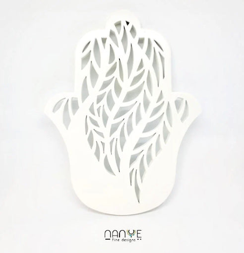 Hamsa Handmade – White Metal Wall Art with Leaves Design | NANYEstudio