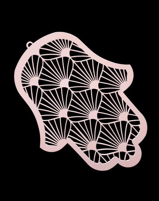 Handmade Pink Hamsa wall Hanging from Israel, spiritual metal Home decor for protection & good luck.
