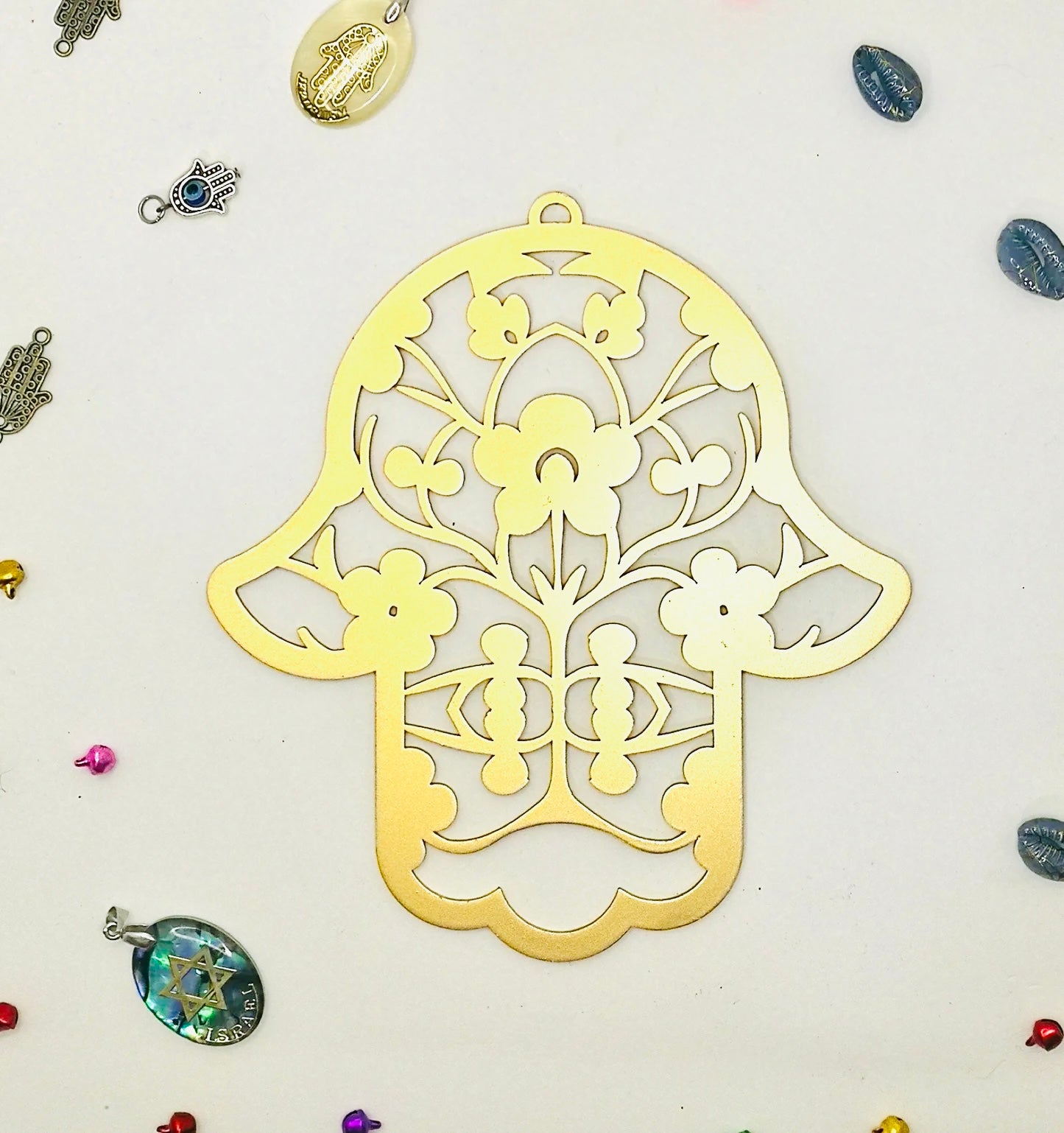 Hamsa Handmade – Flowers Gold | Elegant Metal Wall Art from Israel