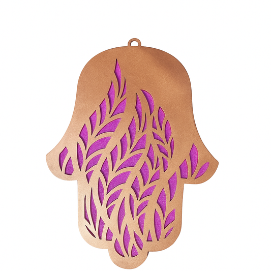 Hamsa Handmade – Leaves – Rose Gold Purple | Handcrafted Elegance from Israel