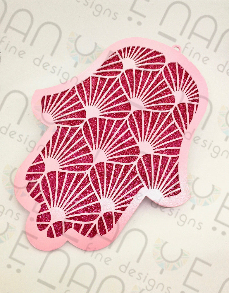Hamsa Hand Pink Hamsa wall art handmade in Israel, modern Jewish home decor, protection symbol
