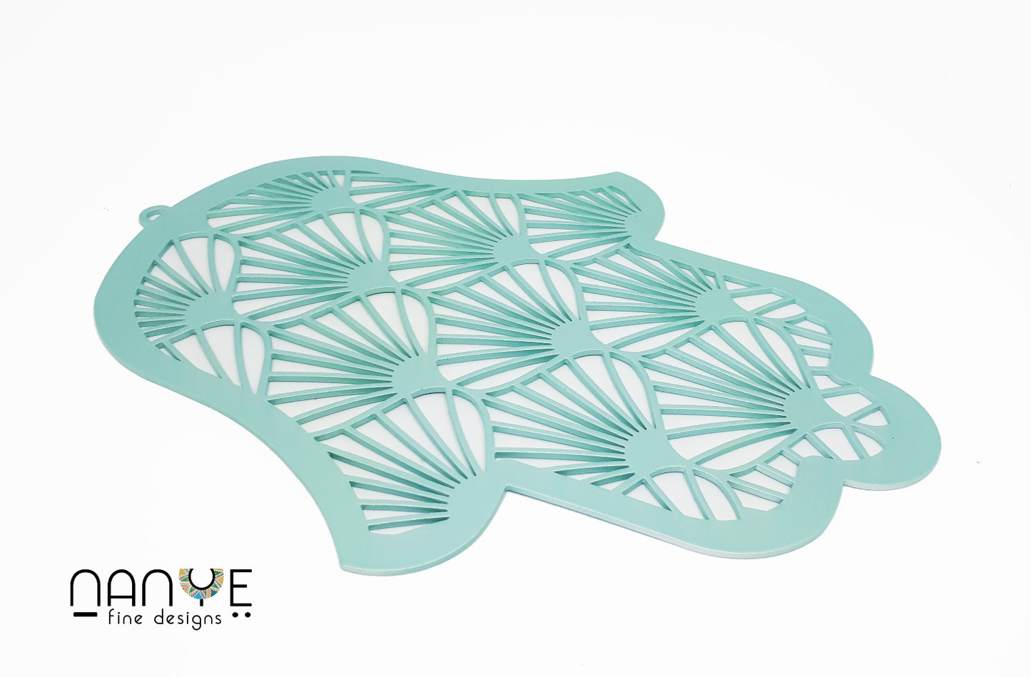 Turquoise Hamsa wall art handmade in Israel, modern Jewish home decor, protection symbol
